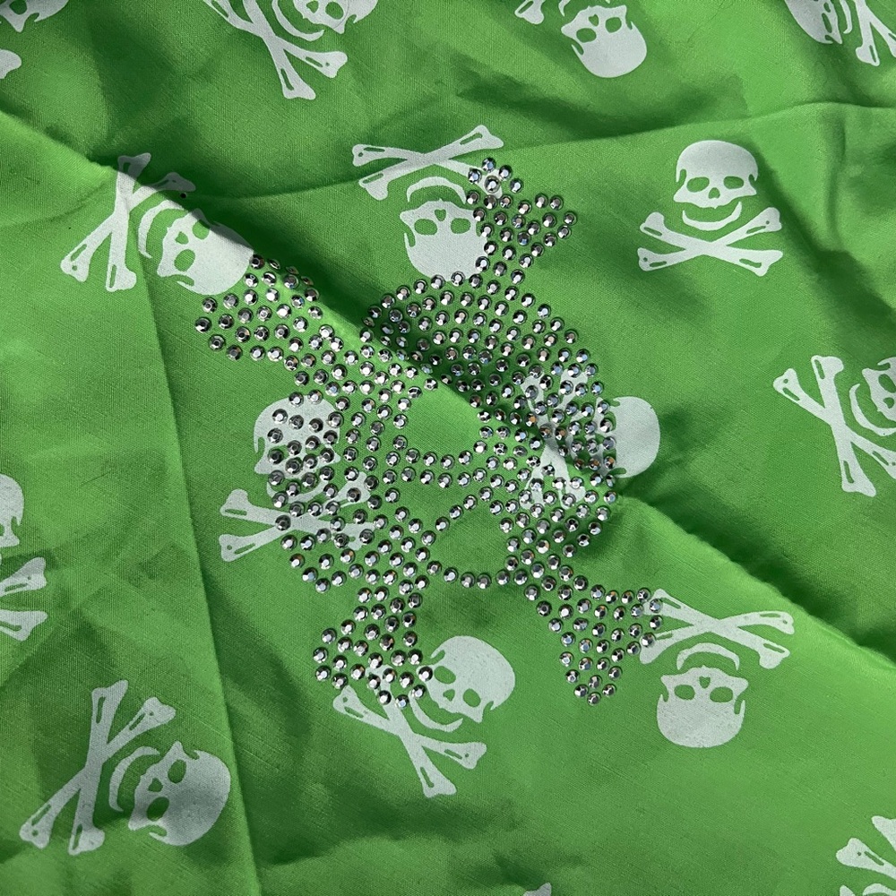Green Skull Print Scarf with Rhinestones